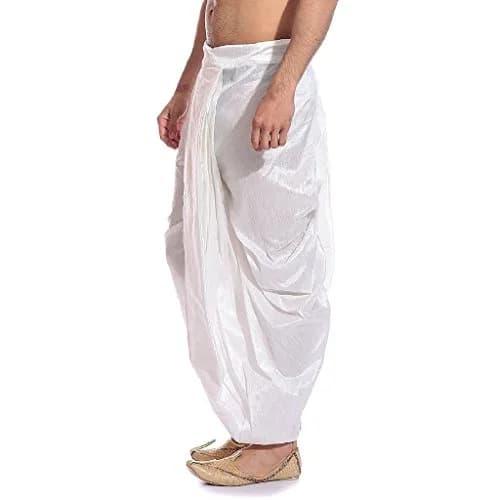Royal Kurta Men's Silk Blend Dhoti White 44 inches (111.8 cm) | Traditional Indian Apparel thumbnail 3