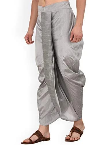 Royal Kurta Men's Silk Blend Dhoti Silver | Traditional Indian Apparel for Men thumbnail 4