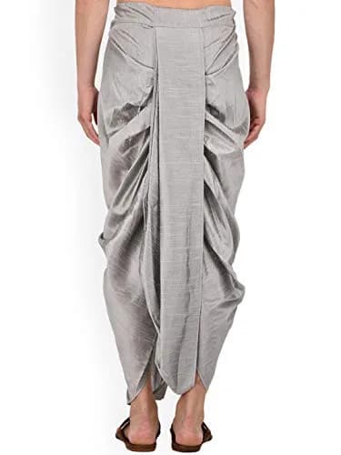Royal Kurta Men's Silk Blend Dhoti Silver | Traditional Indian Apparel for Men thumbnail 3
