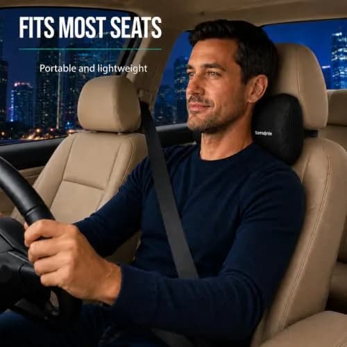 Samsonite Car Neck Pillow – Memory Foam Headrest Cushion, Ergonomic Support for Long Trips & Daily Drives, Black thumbnail 2
