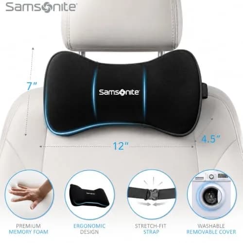 Samsonite Car Neck Pillow – Memory Foam Headrest Cushion, Ergonomic Support for Long Trips & Daily Drives, Black thumbnail 3