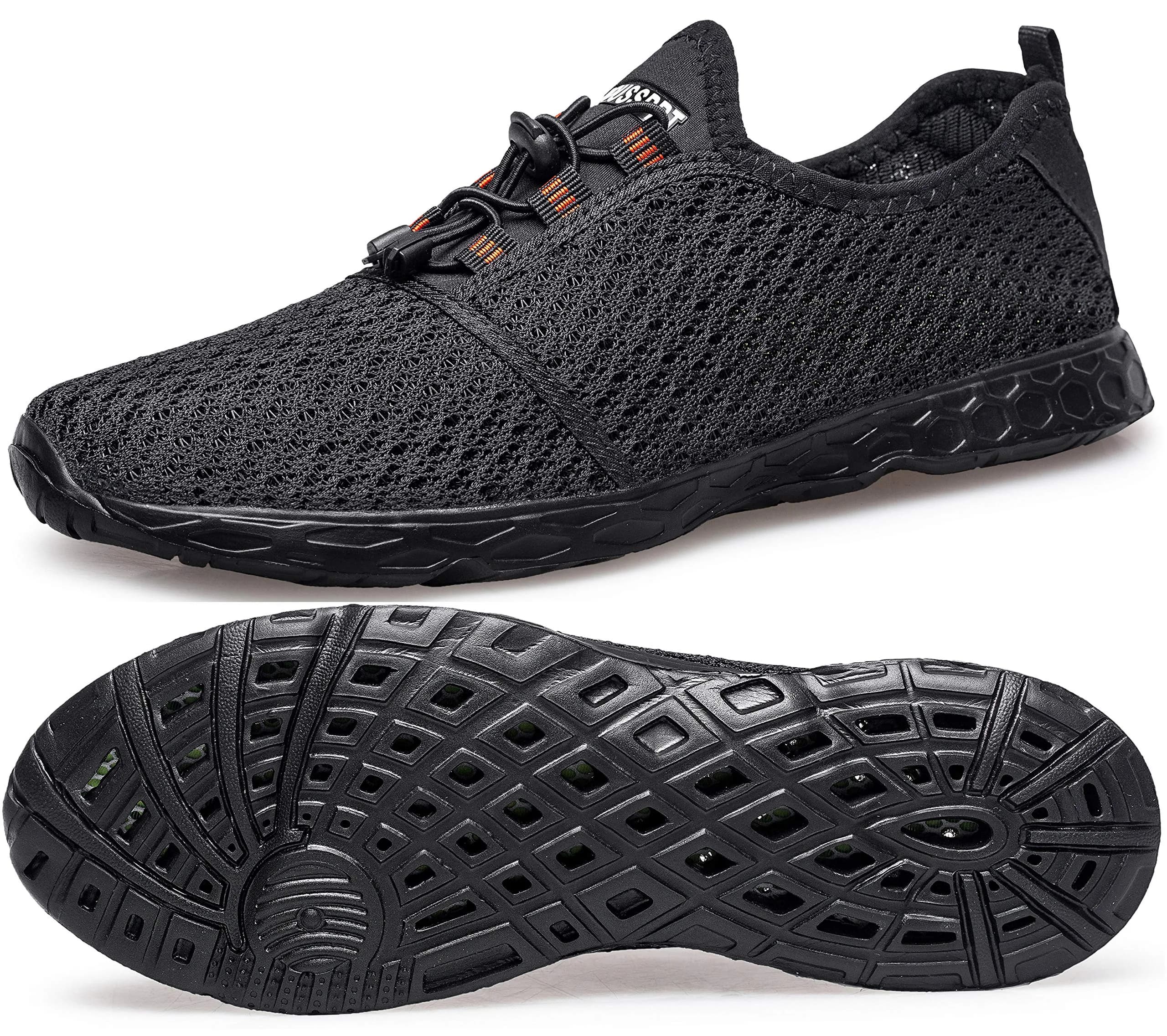 DOUSSPRT Men's Water Shoes Quick Dry for Beach Swim Pool Fishing | Breathable Mesh & Open Sole (110c) — Dark Allblack