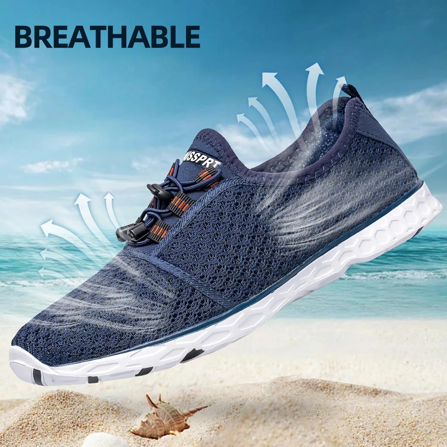 DOUSSPRT Men's Water Shoes Quick Dry for Beach Swim Pool Fishing Bluewhite | Breathable Mesh & Fast Drying thumbnail 5