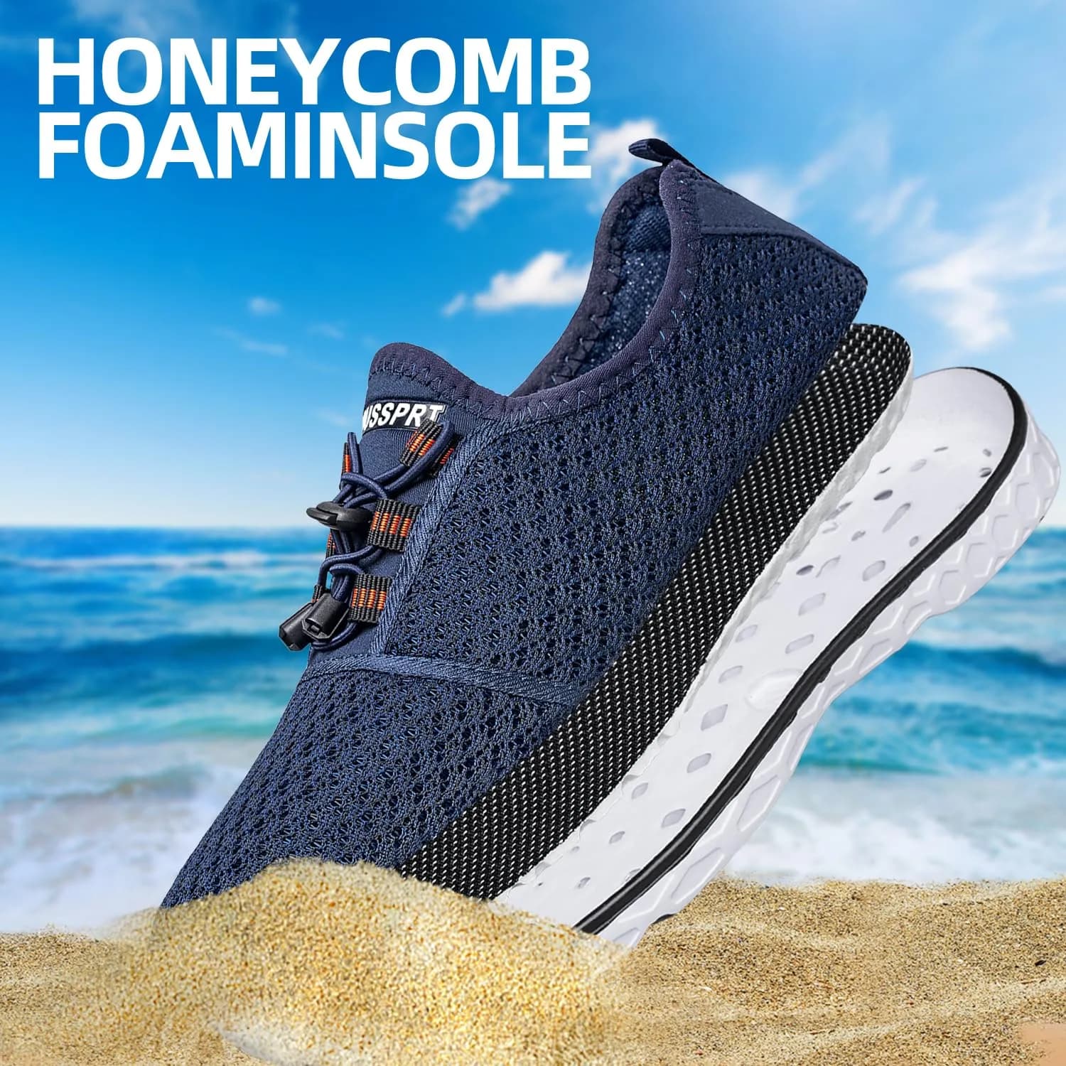DOUSSPRT Men's Water Shoes Quick Dry for Beach Swim Pool Fishing Bluewhite | Breathable Mesh & Fast Drying thumbnail 6