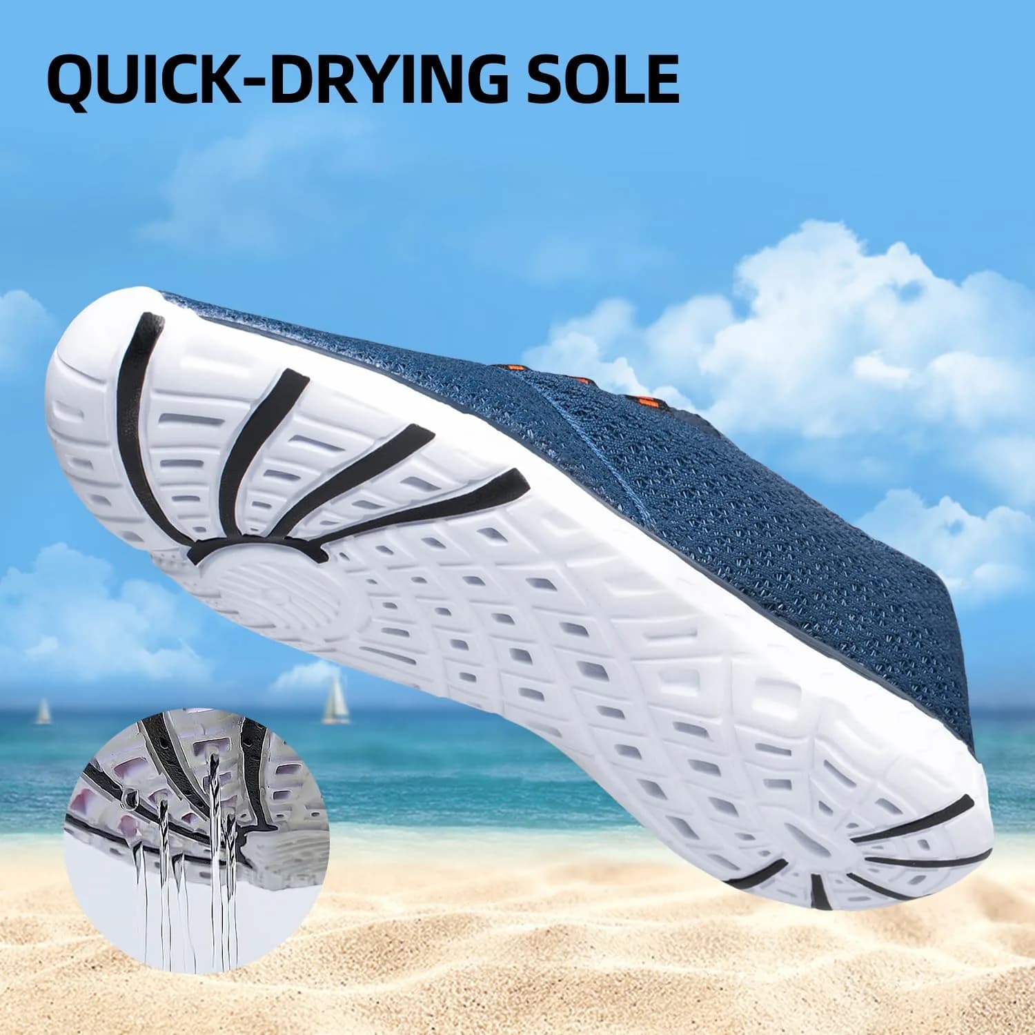 DOUSSPRT Men's Water Shoes Quick Dry for Beach Swim Pool Fishing Bluewhite | Breathable Mesh & Fast Drying thumbnail 4