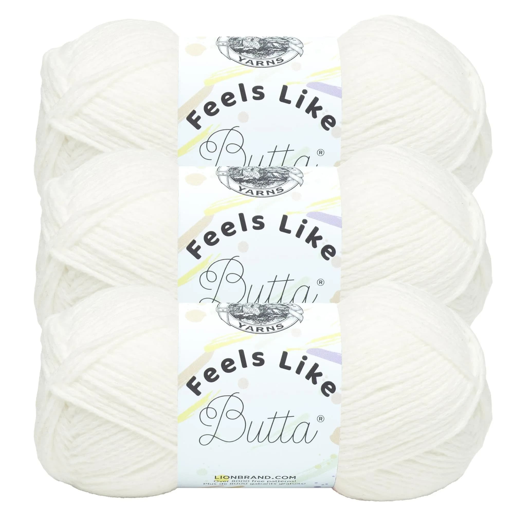 Lion Brand Yarn Feels Like Butta Crochet & Knitting Yarn, White, 3 Pack, 100g Each - main product image