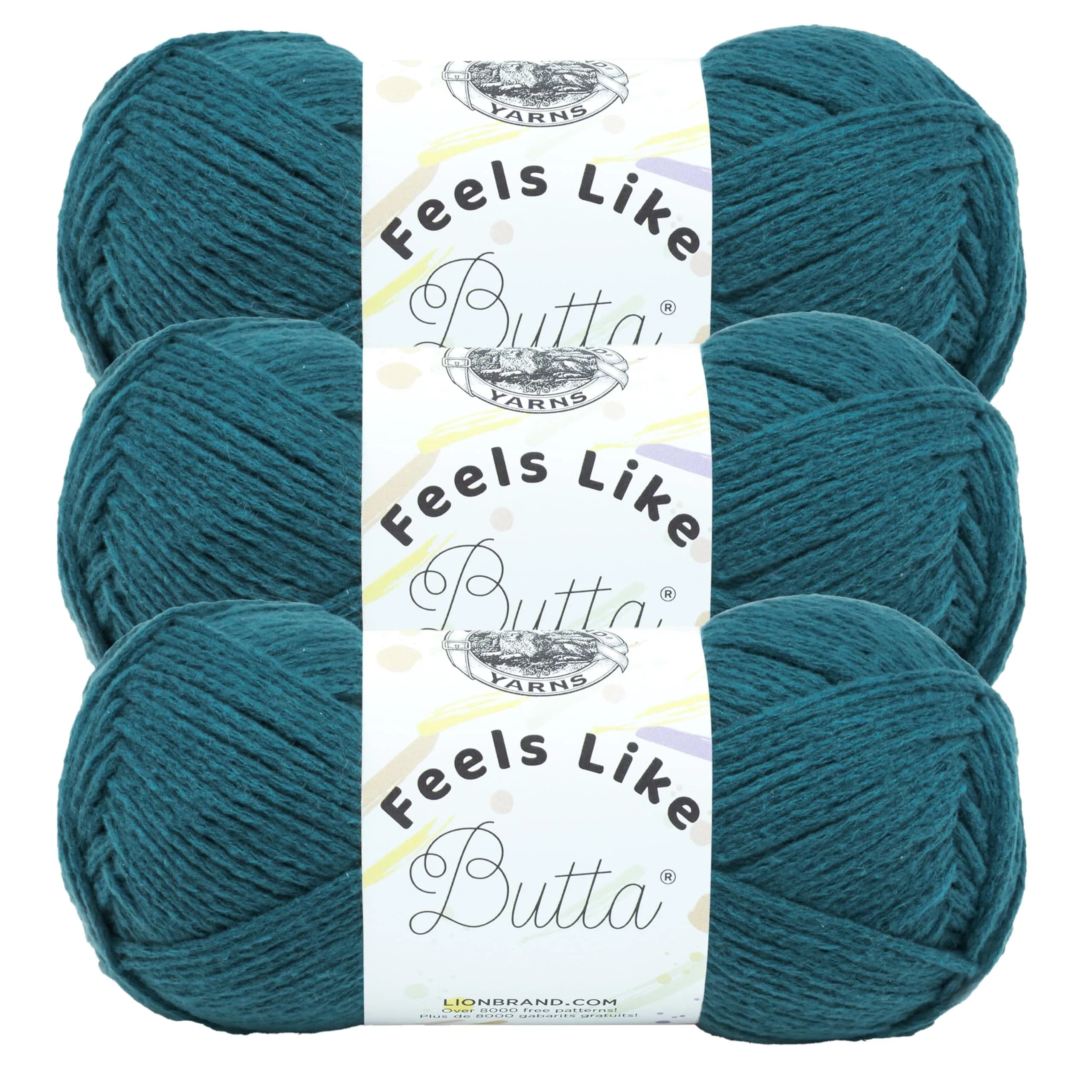 Lion Brand Yarn Feels Like Butta Crochet & Knitting Yarn, Teal, 3 Pack, 100g Skeins | OEKO-TEX Certified Polyester - main product image
