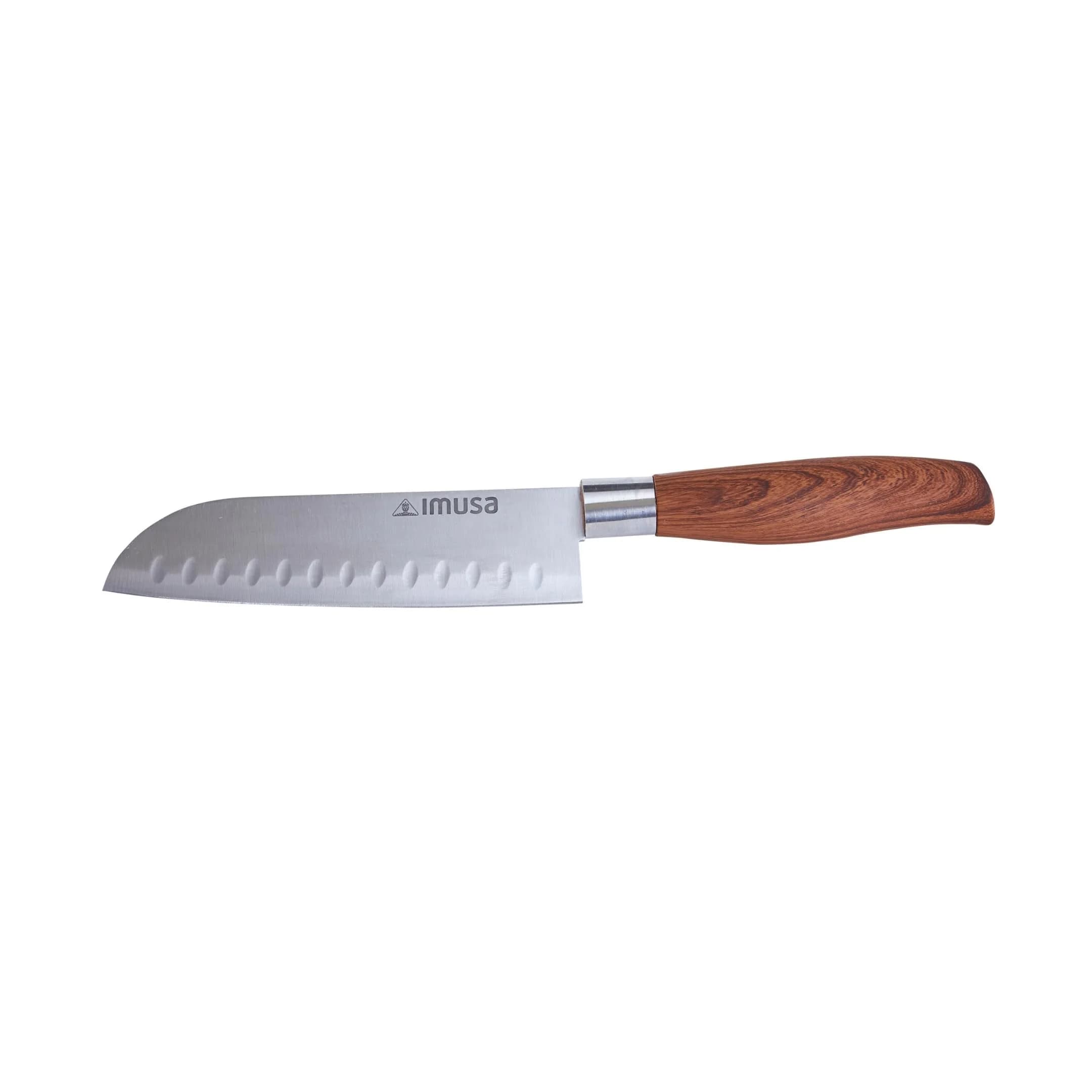 Imusa 6 Inch Stainless Steel Santoku Knife with Woodlook Handle | Rust-Proof Blade for Precision Slicing
