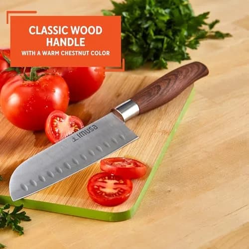 Imusa 6 Inch Stainless Steel Santoku Knife with Woodlook Handle | Rust-Proof Blade for Precision Slicing thumbnail 4