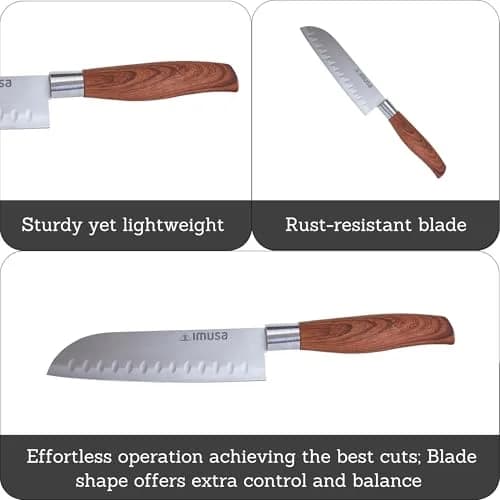 Imusa 6 Inch Stainless Steel Santoku Knife with Woodlook Handle | Rust-Proof Blade for Precision Slicing thumbnail 2