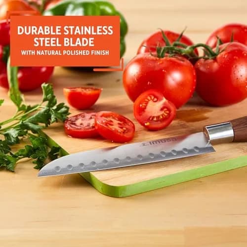 Imusa 6 Inch Stainless Steel Santoku Knife with Woodlook Handle | Rust-Proof Blade for Precision Slicing thumbnail 3