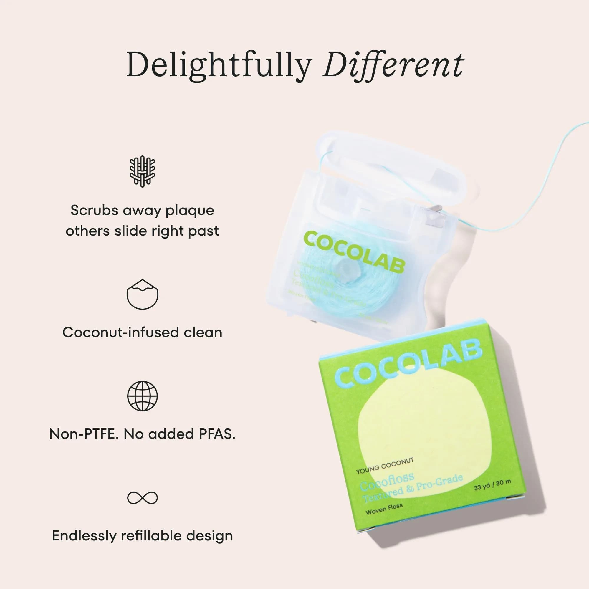 Cocofloss Expanding Woven Dental Floss by COCOLAB, Coconut Scent, 396 Feet (Pack of 4) | Dentist-Designed for Superior Plaque Removal - view 2