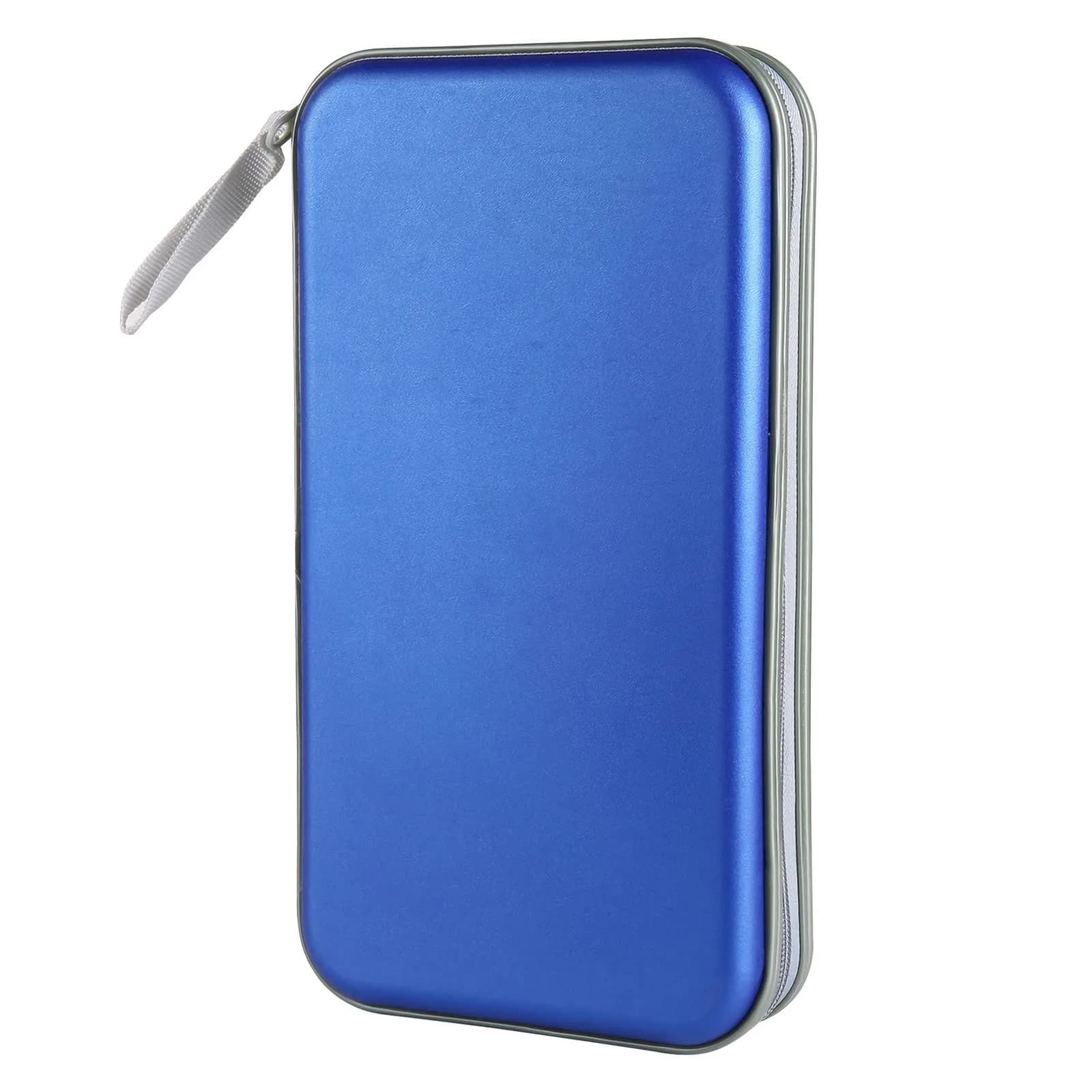 Siveit 80 Capacity CD Case | Black Hard Plastic DVD Wallet Holder with Zipper — Blue