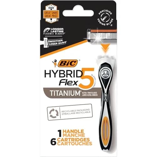 BIC Flex 5 Hybrid Disposable Razors for Men | 1 Handle & 6 Cartridges, 5 Blades, Recycled Plastic Handle, Recyclable Packaging thumbnail 1