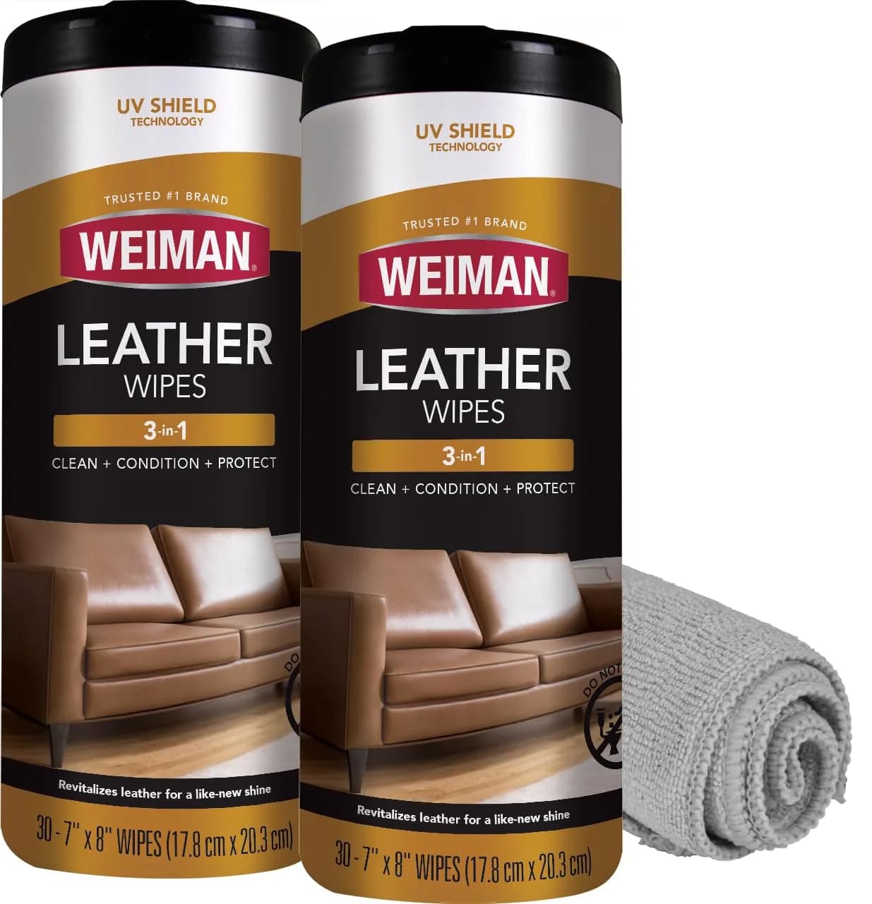 Weiman Leather Cleaner & Conditioner Wipes 2-Pack (30 Wipes Each) | UV Protection for Auto & Furniture