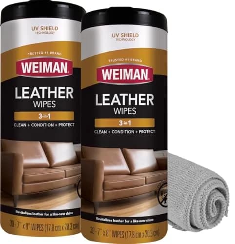 Weiman Leather Cleaner & Conditioner Wipes 2-Pack (30 Wipes Each) | UV Protection for Auto & Furniture thumbnail 1