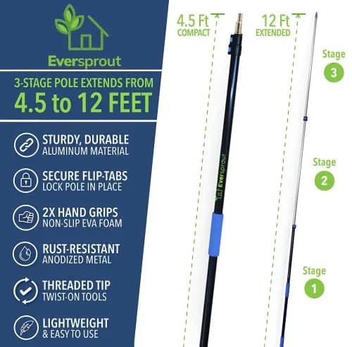 EVERSPROUT Swivel Squeegee & Microfiber Window Scrubber with 5-13ft Extension Pole | Cleans Up to 20ft Reach thumbnail 6