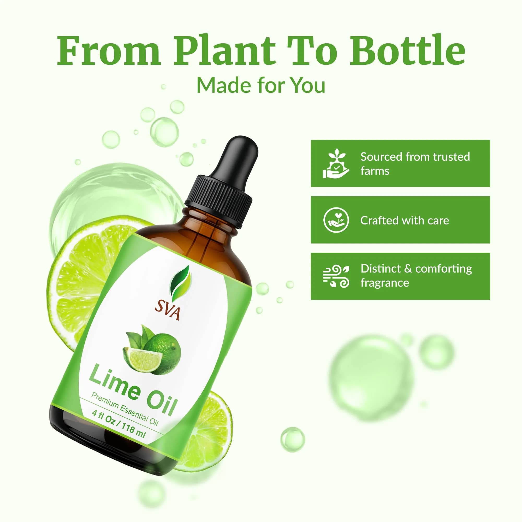 SVA ORGANICS Lime Essential Oil 4 Fl Oz (118 mL) - Pure, Natural Steam Distilled Oil - view 4