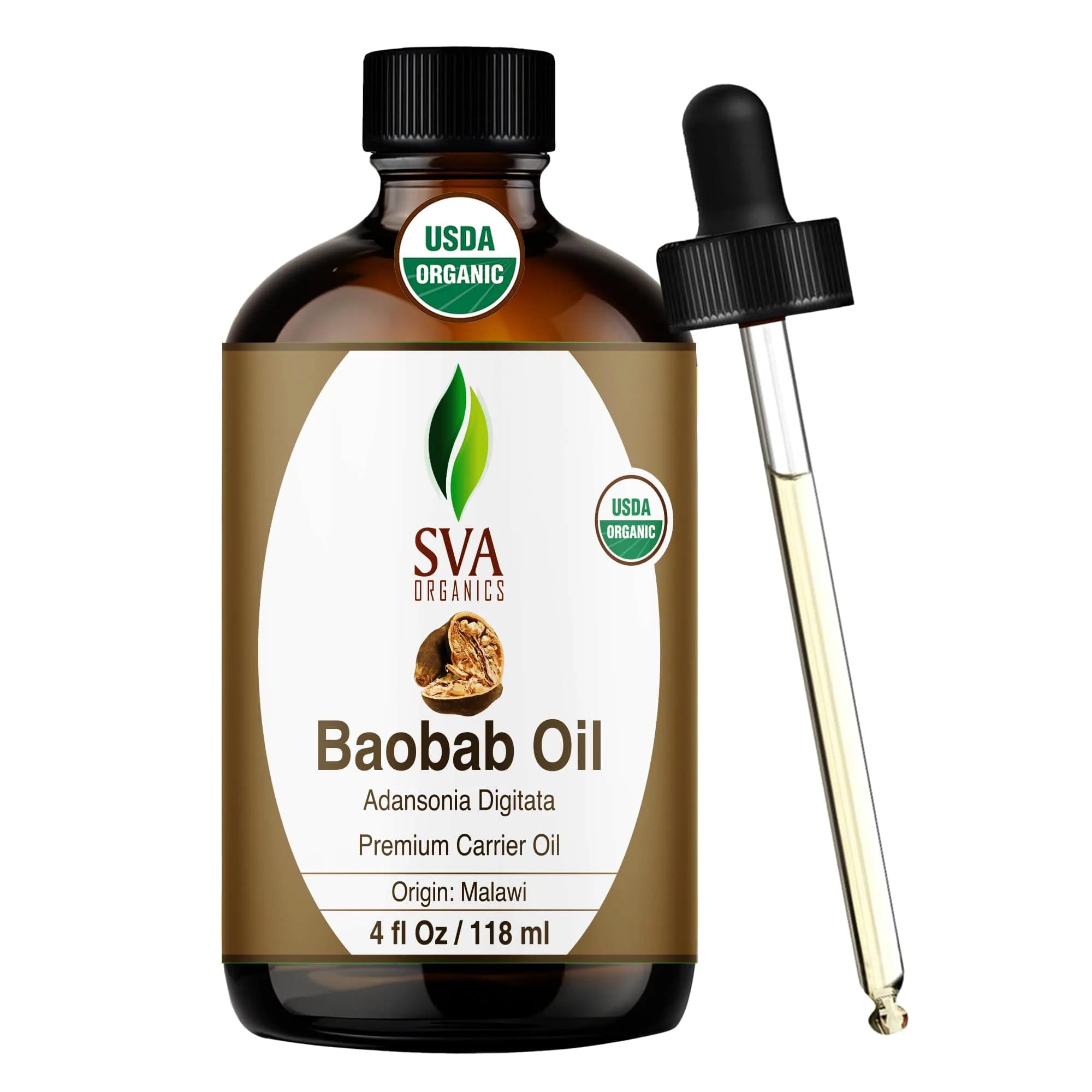 SVA ORGANICS Baobab Seed Carrier Oil 118 ml (4 Fl Oz) | Cold-Pressed, Organic, Multi-Use for Skin & Hair - main product image