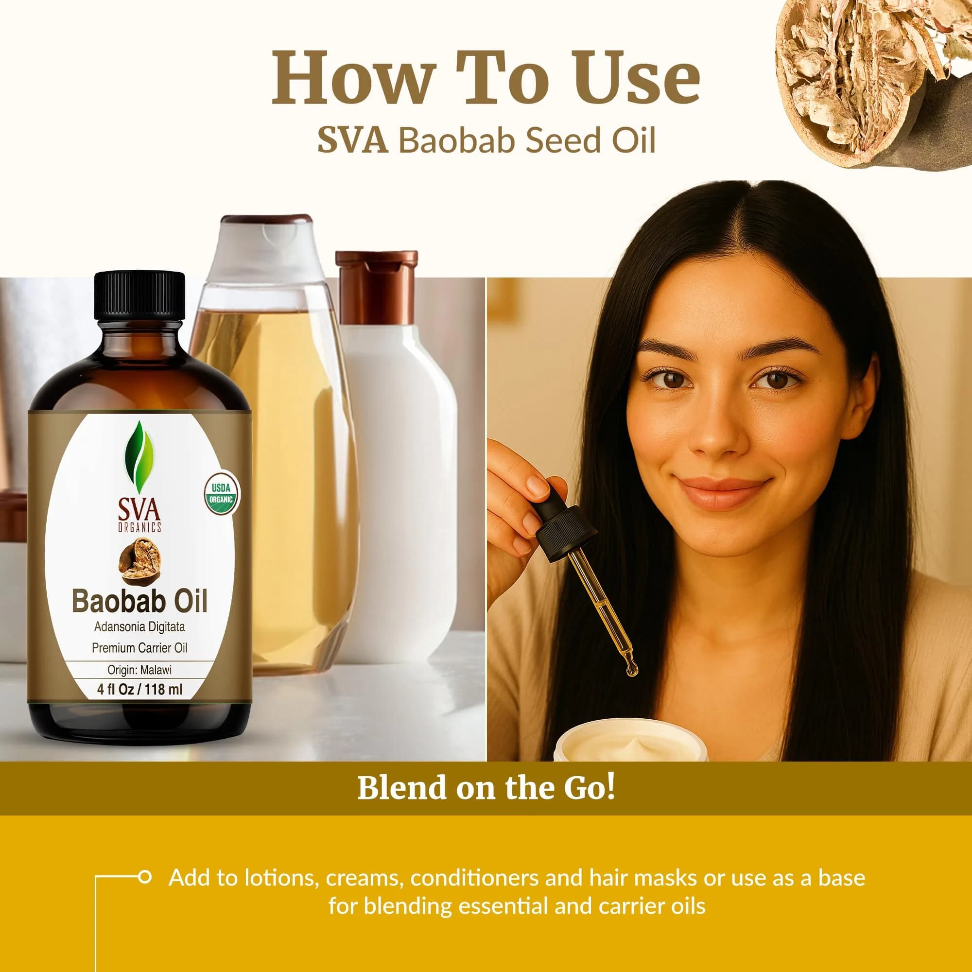 SVA ORGANICS Baobab Seed Carrier Oil 118 ml (4 Fl Oz) | Cold-Pressed, Organic, Multi-Use for Skin & Hair - view 6
