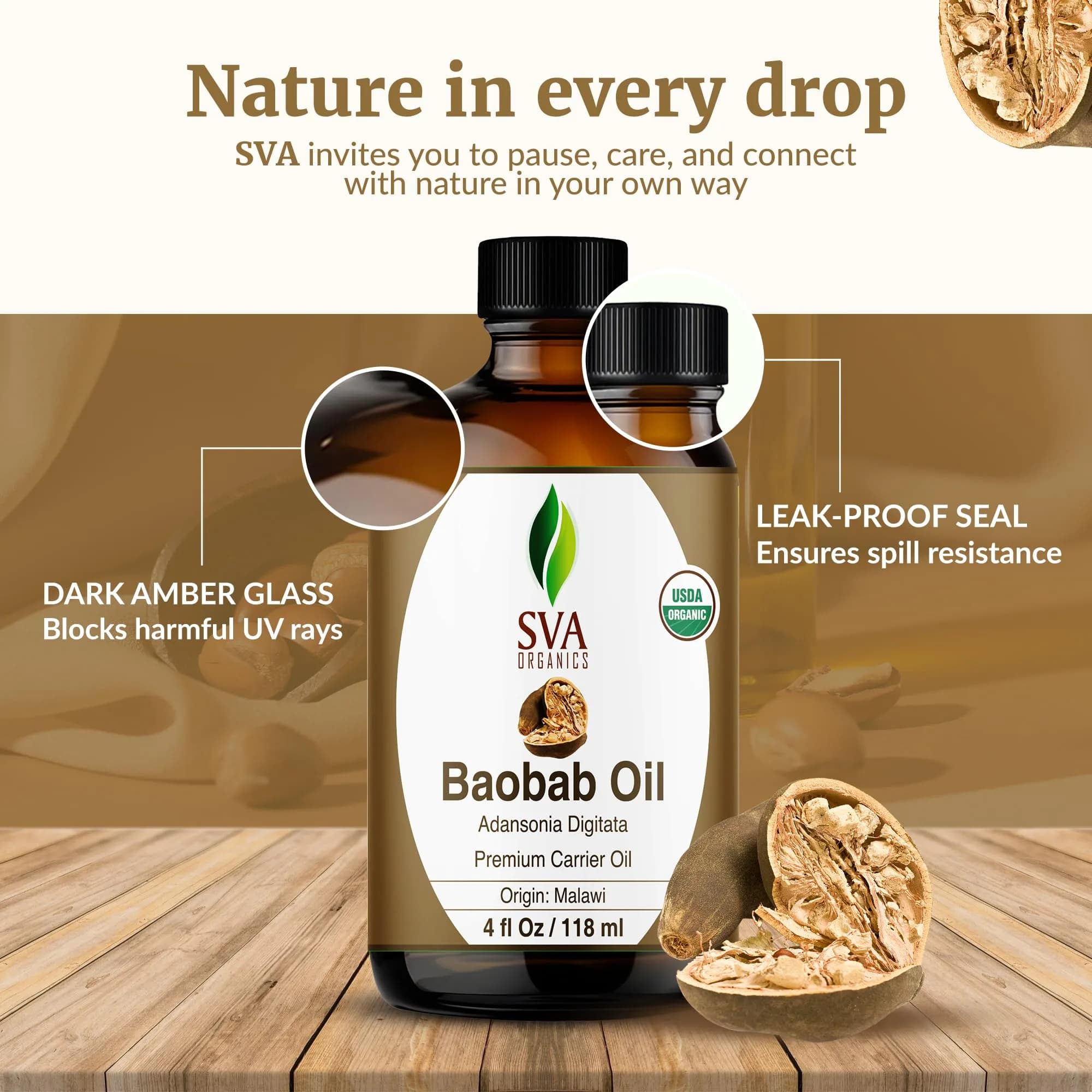 SVA ORGANICS Baobab Seed Carrier Oil 118 ml (4 Fl Oz) | Cold-Pressed, Organic, Multi-Use for Skin & Hair - view 7