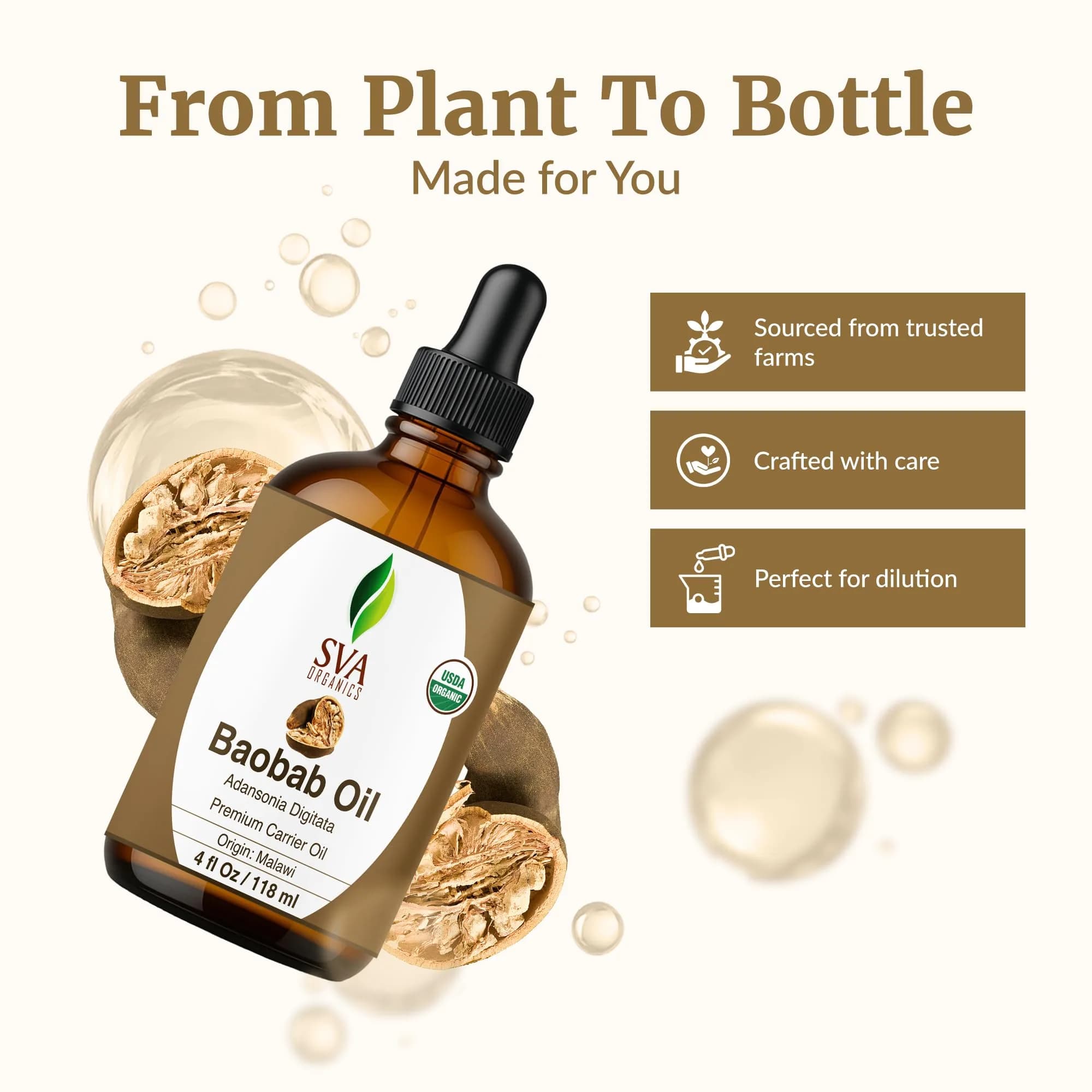 SVA ORGANICS Baobab Seed Carrier Oil 118 ml (4 Fl Oz) | Cold-Pressed, Organic, Multi-Use for Skin & Hair - view 4