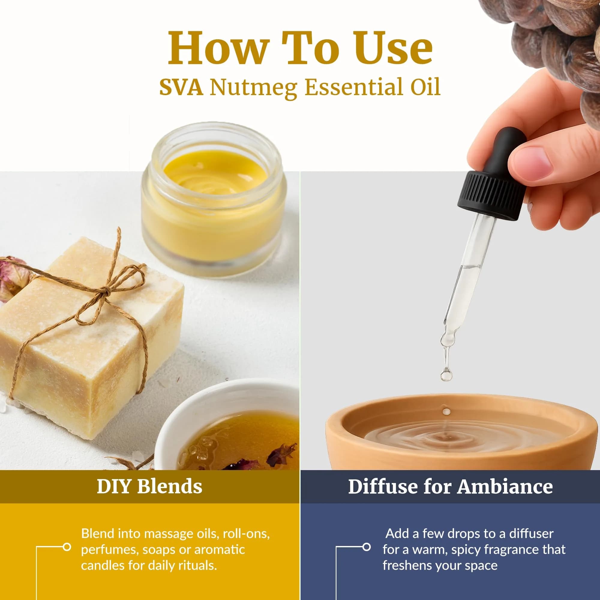 SVA ORGANICS Nutmeg Essential Oil 10 ml (0.33 Fl Oz) | Warm Woody Aroma for Aromatherapy & DIY - view 6