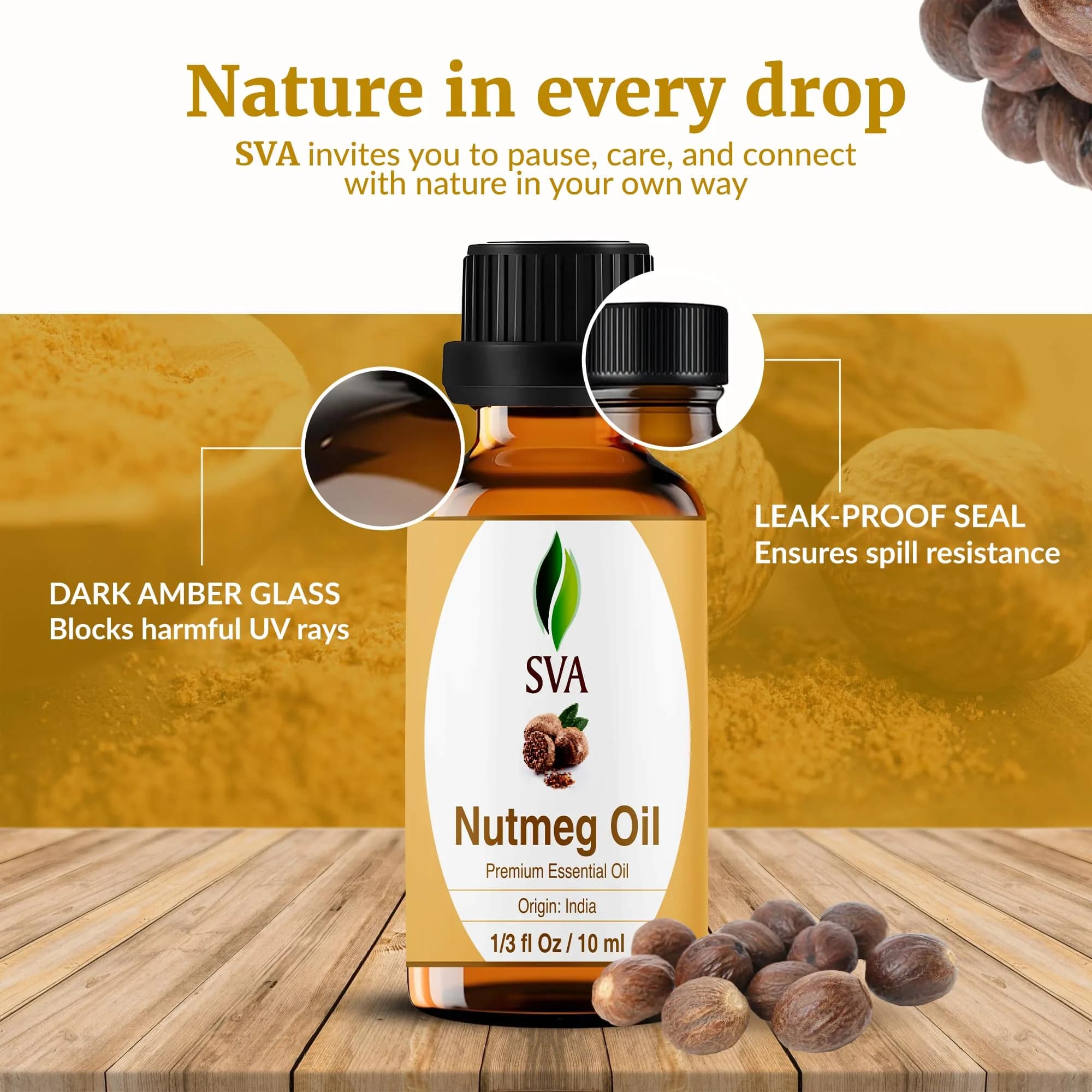 SVA ORGANICS Nutmeg Essential Oil 10 ml (0.33 Fl Oz) | Warm Woody Aroma for Aromatherapy & DIY - view 7