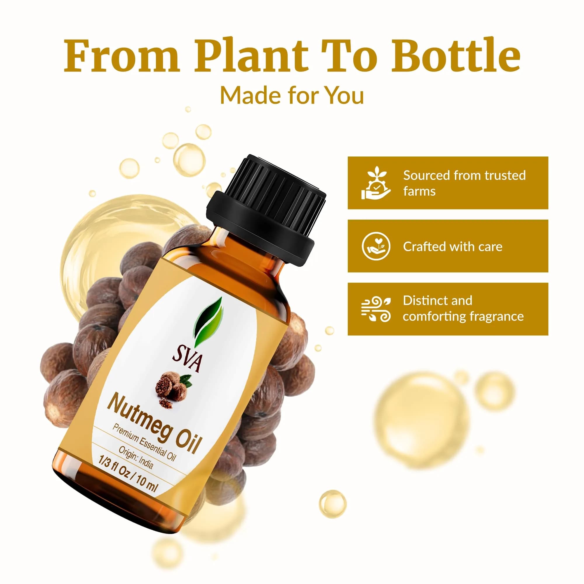 SVA ORGANICS Nutmeg Essential Oil 10 ml (0.33 Fl Oz) | Warm Woody Aroma for Aromatherapy & DIY - view 4