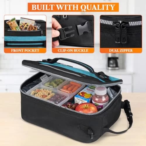 opux Insulated Lunch Bag for Men Women Kids, Soft Lunch Box, Heather Sea Blue | 7L (12 cans) Capacity thumbnail 5