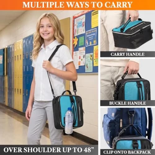 opux Insulated Lunch Bag for Men Women Kids, Soft Lunch Box, Heather Sea Blue | 7L (12 cans) Capacity thumbnail 6