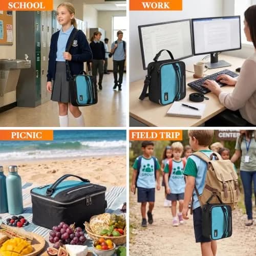 opux Insulated Lunch Bag for Men Women Kids, Soft Lunch Box, Heather Sea Blue | 7L (12 cans) Capacity thumbnail 7