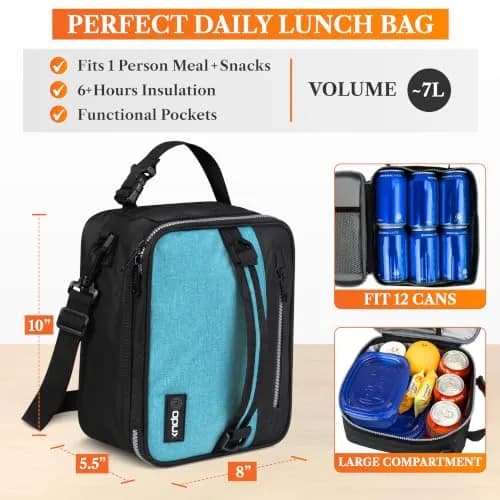 opux Insulated Lunch Bag for Men Women Kids, Soft Lunch Box, Heather Sea Blue | 7L (12 cans) Capacity thumbnail 2