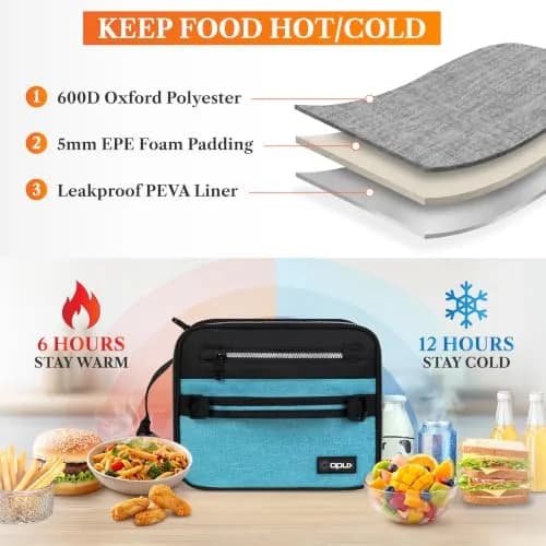 opux Insulated Lunch Bag for Men Women Kids, Soft Lunch Box, Heather Sea Blue | 7L (12 cans) Capacity thumbnail 3
