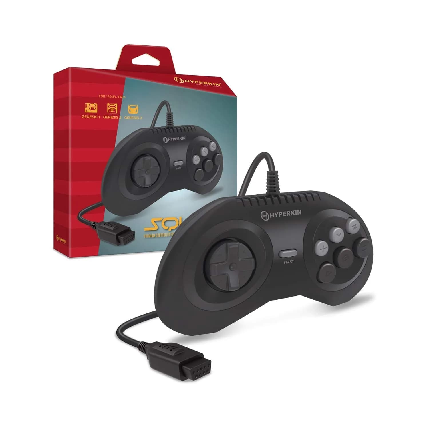 Hyperkin Squire Premium Controller for Genesis/MegaRetroN HD | Ergonomic 6-Button Gamepad, 10 ft Cable - main product image