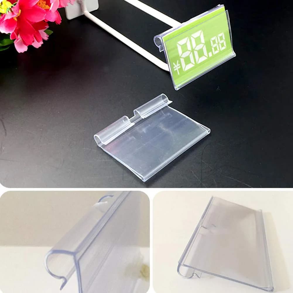 mollensiuer Clear Plastic Wire Shelf Price Label Holder 100-Pack | Fits Wire < 1/4 Inch - view 6