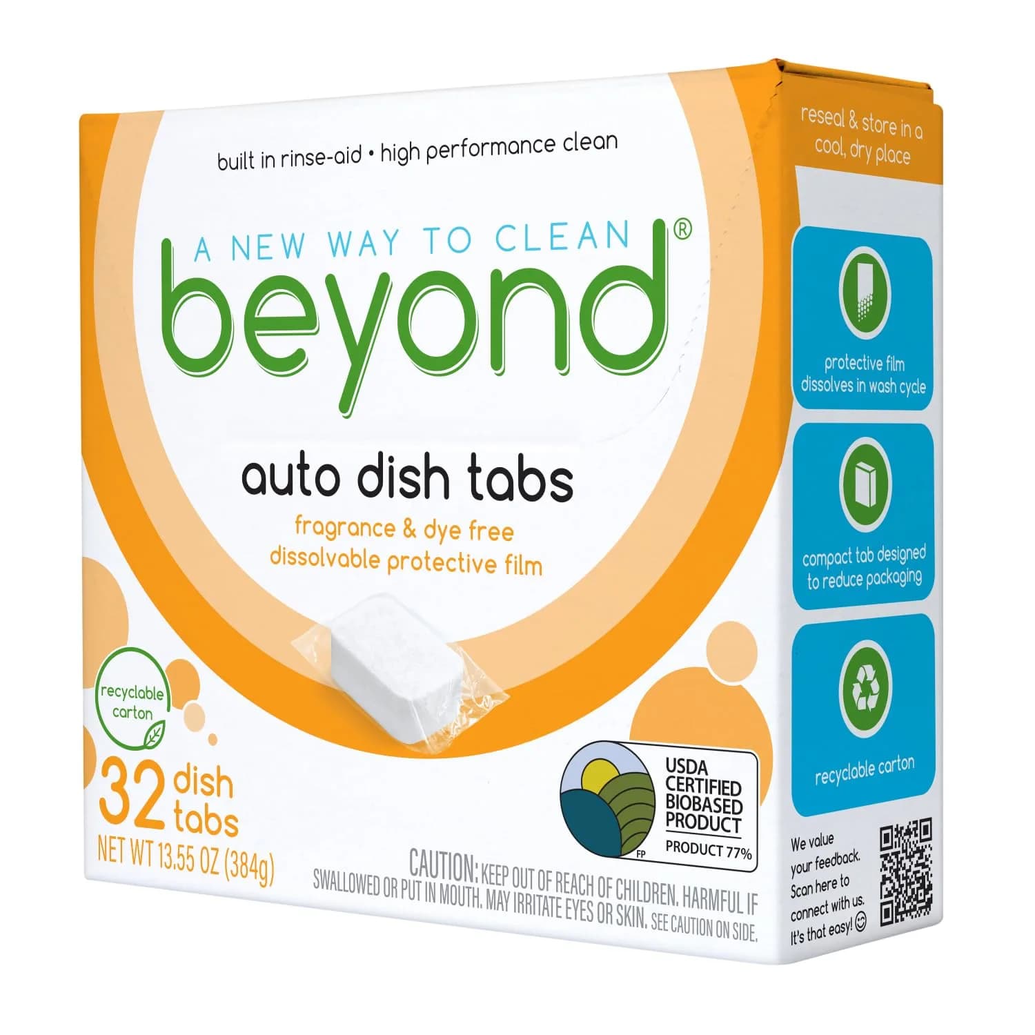 Beyond Auto Dish Tablets - Fragrance & Dye Free 32 Count (1.02 kg) | Plant-Based & USDA Certified Biobased - main product image