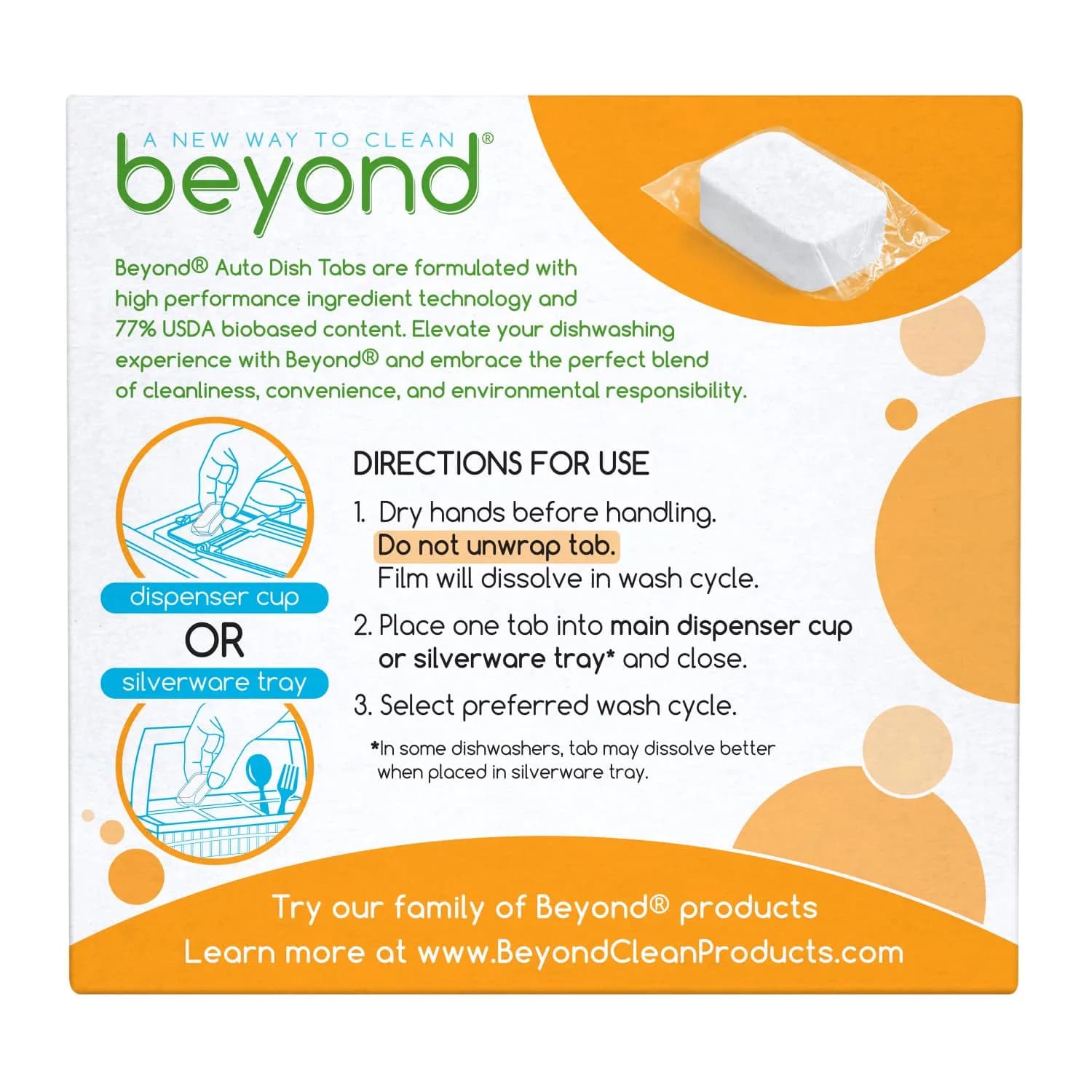 Beyond Auto Dish Tablets - Fragrance & Dye Free 32 Count (1.02 kg) | Plant-Based & USDA Certified Biobased - view 2