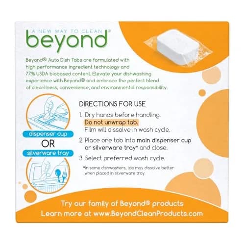 Beyond Auto Dish Tablets - Fragrance & Dye Free 32 Count (1.02 kg) | Plant-Based & USDA Certified Biobased thumbnail 2