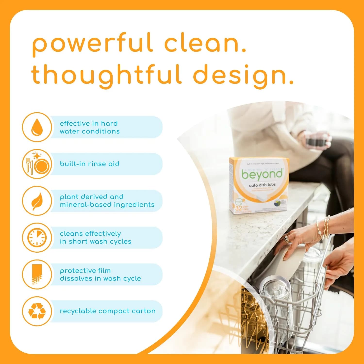 Beyond Auto Dish Tablets - Fragrance & Dye Free 32 Count (1.02 kg) | Plant-Based & USDA Certified Biobased - view 3