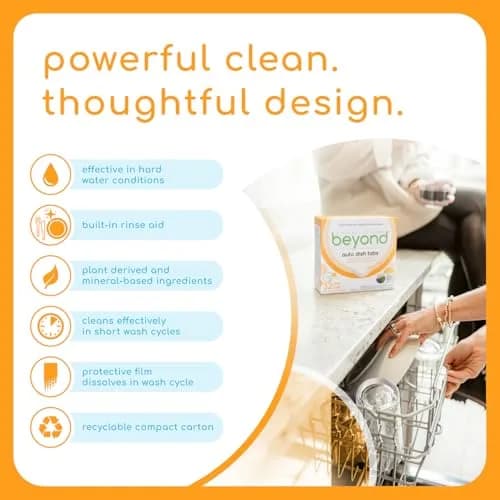 Beyond Auto Dish Tablets - Fragrance & Dye Free 32 Count (1.02 kg) | Plant-Based & USDA Certified Biobased thumbnail 3