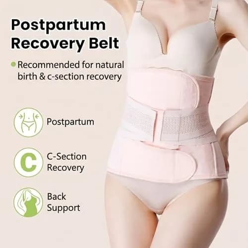 Gepoetry Postpartum C-Section Recovery Belt Belly Wrap with 3 Closures & 2 Support Belts, Pink (XS/S, 0.259 kg) thumbnail 2