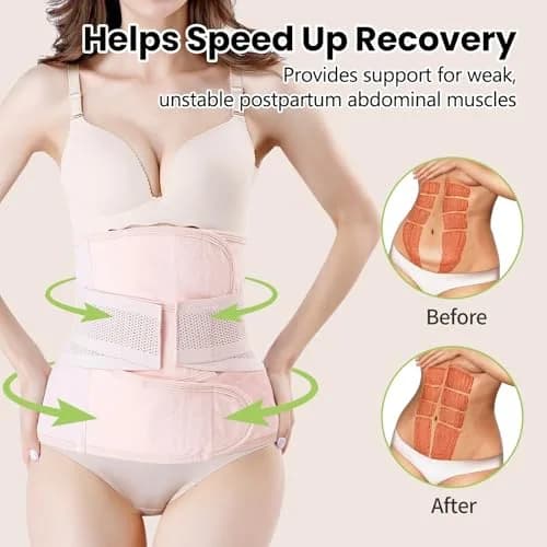 Gepoetry Postpartum C-Section Recovery Belt Belly Wrap with 3 Closures & 2 Support Belts, Pink (XS/S, 0.259 kg) thumbnail 3
