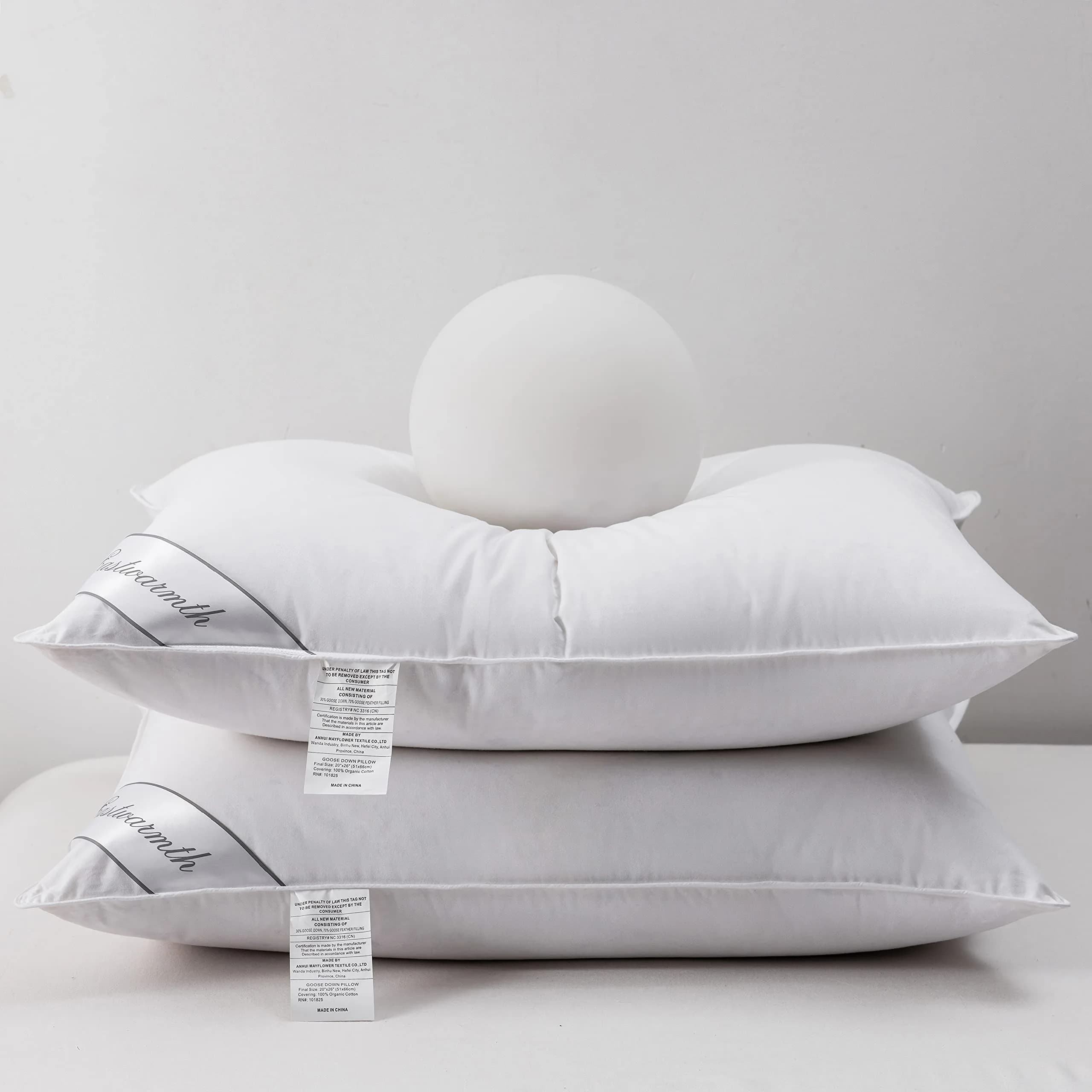 Eastwarmth Natural Goose Down & Feather Pillow Pair 20x26in | Supportive, Soft Cotton, Hotel Quality — White