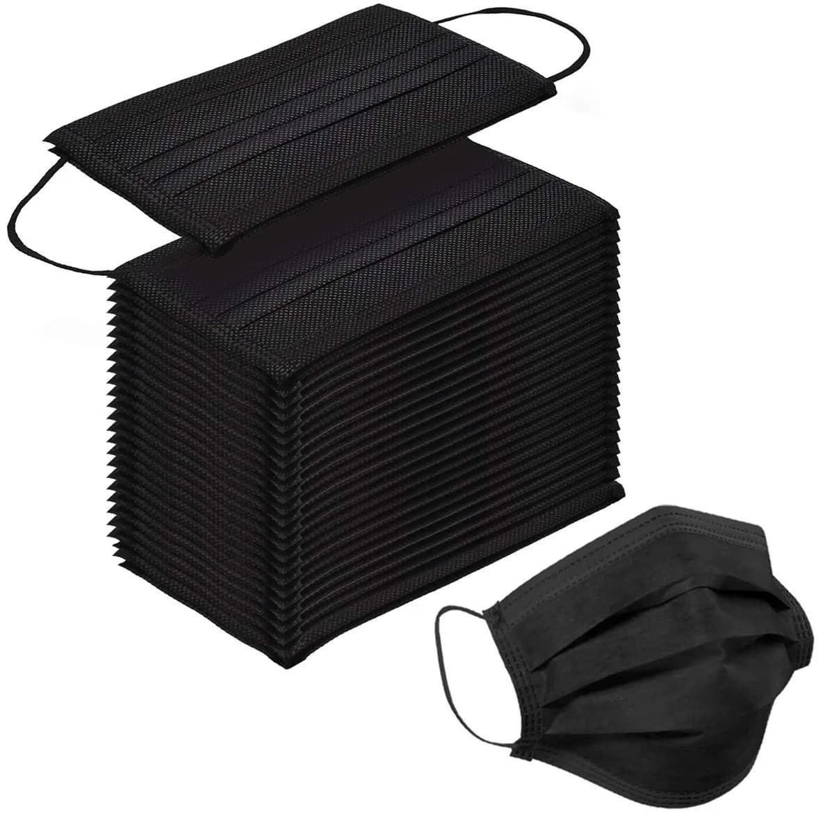 SOOQOO 3-Ply Black Disposable Face Masks 100 Count | Filter Protection Masks for Unisex Adults