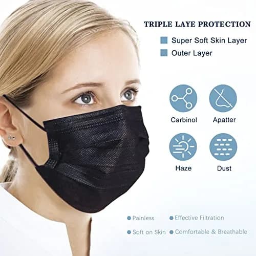 SOOQOO 3-Ply Black Disposable Face Masks 100 Count | Filter Protection Masks for Unisex Adults thumbnail 5