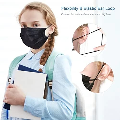 SOOQOO 3-Ply Black Disposable Face Masks 100 Count | Filter Protection Masks for Unisex Adults thumbnail 6