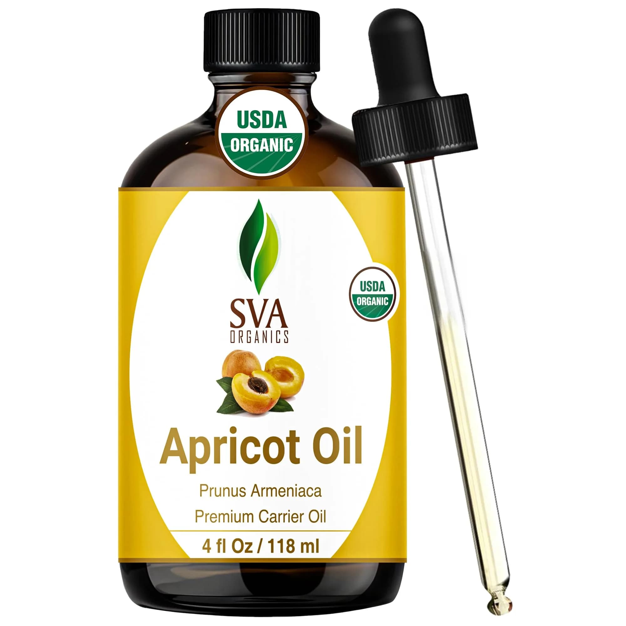 SVA Organics Apricot Kernel Carrier Oil - 4 Fl Oz (118 ml) | Pure & Natural, with Dropper - main product image