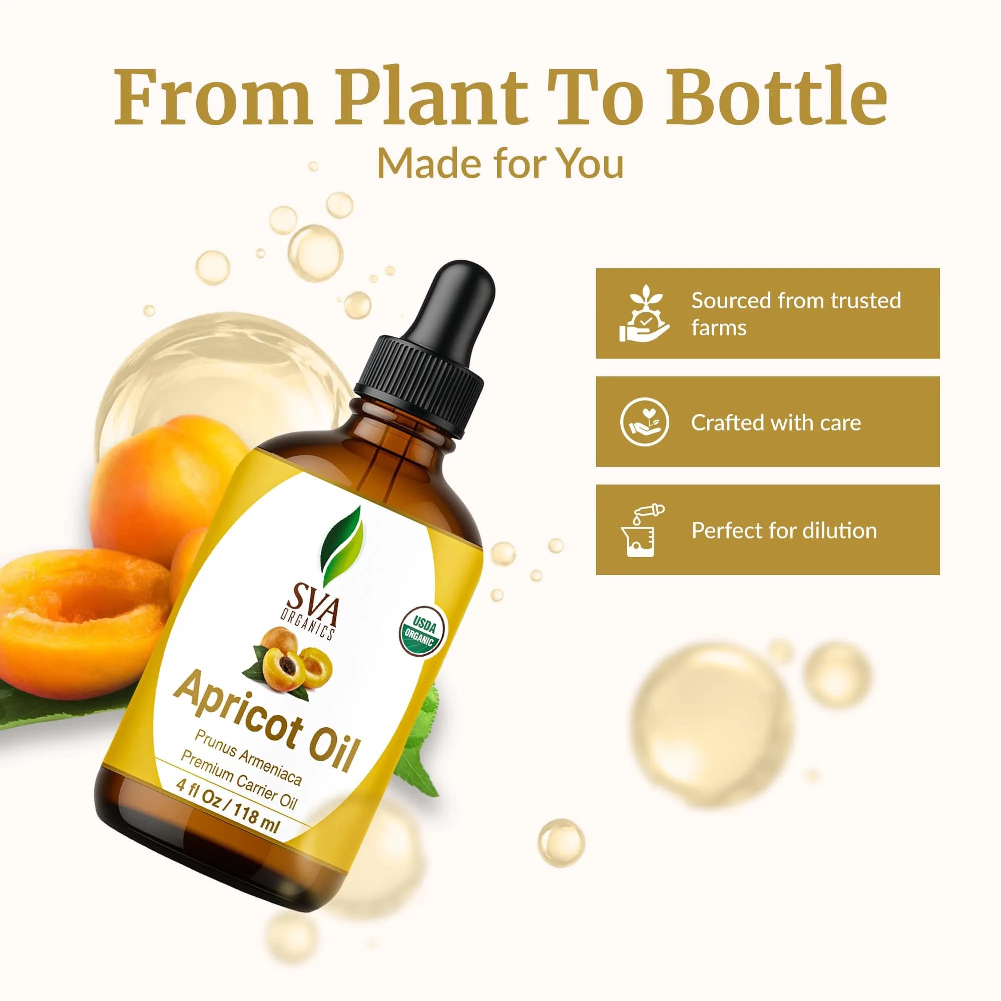 SVA Organics Apricot Kernel Carrier Oil - 4 Fl Oz (118 ml) | Pure & Natural, with Dropper - view 4