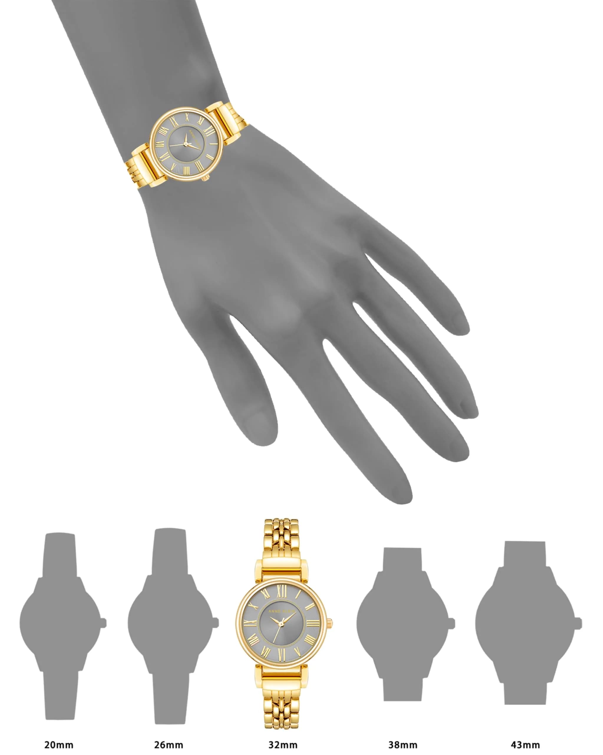 Anne Klein Women's Gold/Grey Crystal Accented Bracelet Watch 30mm | Japanese Quartz Movement - view 2